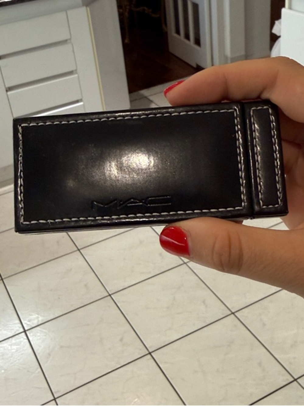 MAC Cosmetics Black Leather Travel Mirror Stitching *LIMITED EDITION*